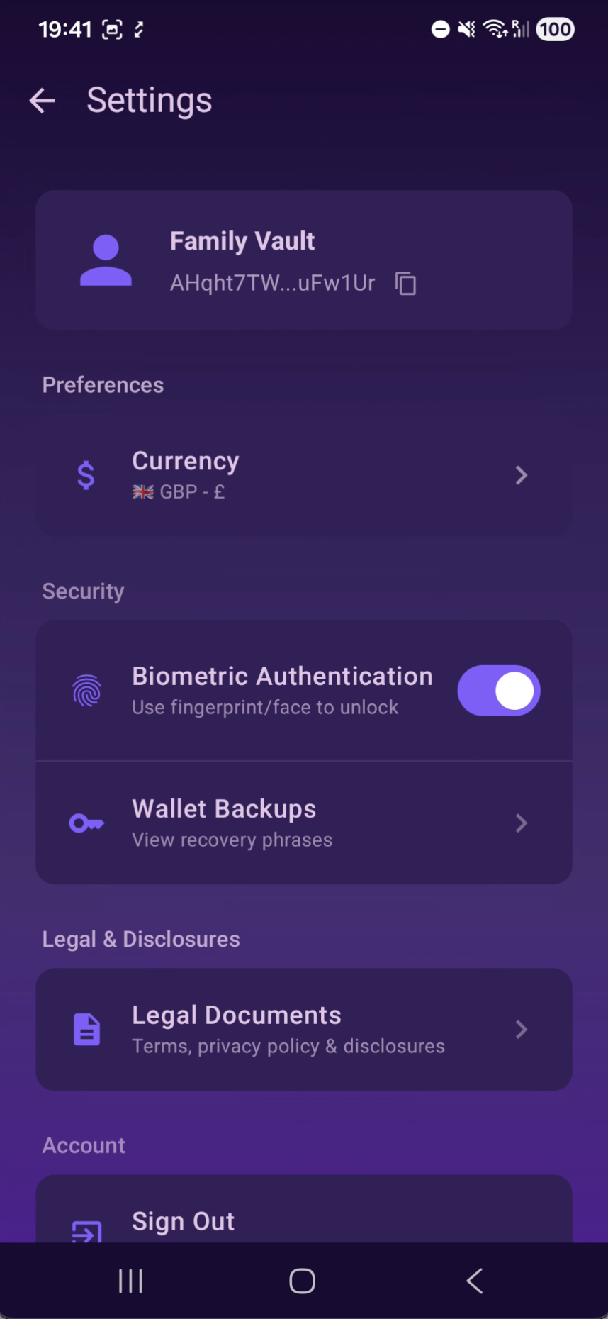 Parent Settings Screenshot